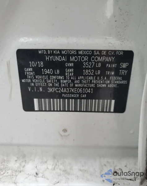 2019 Hyundai Accent Se из США, поврежденный, VIN 3KPC24A37KE061041